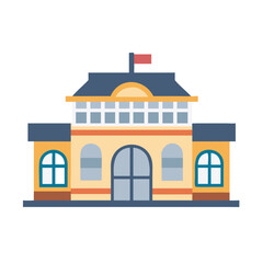 Obraz premium Colorful Flat Illustration of a Town Hall Building with a Red Flag