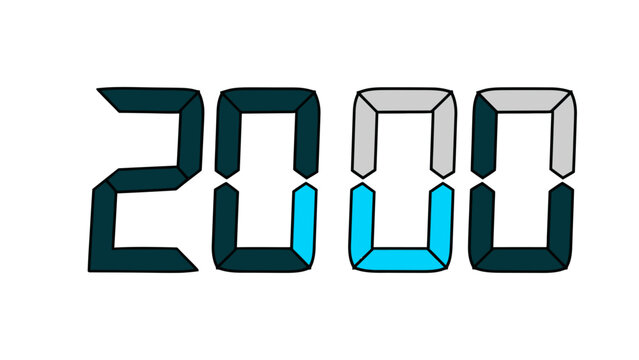 Digital illustration of the number 2000 in a seven-segment display style, isolated on white for design.