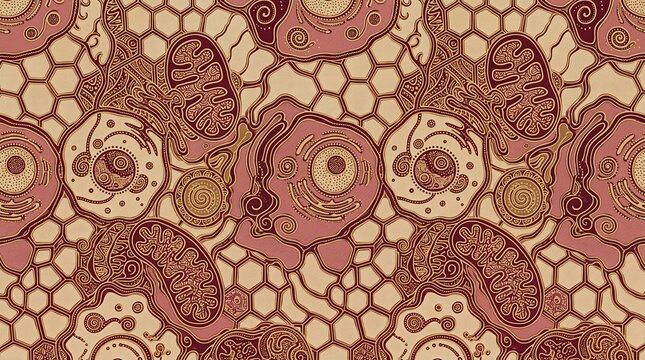 Batik Microscopic Cell Biology Pattern Burgundy Gold