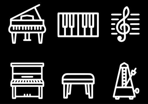 Classical Piano Music Instrument Elements. Elegant classical piano music instrument elements including keyboards, musical notes, and metronomes