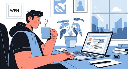 Fototapeta premium Man working from home on laptop.