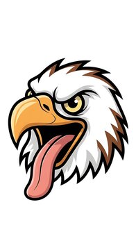 Cartoon angry eagle head sticking tongue.