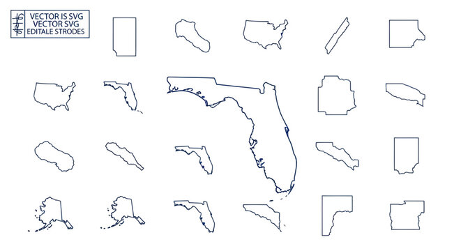 Florida State Outline Maps Collection: US States Geography Shapes