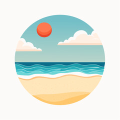 Obraz premium Stylized Beach Scene with Sun and Clouds