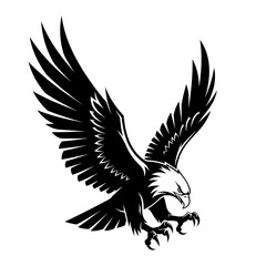 Fototapeta premium Black silhouette of an eagle diving.