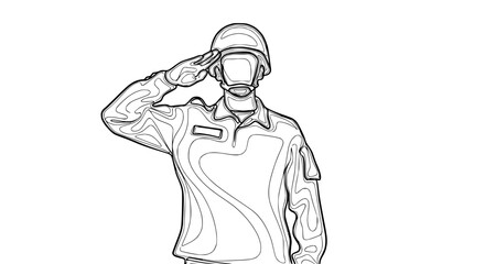 Naklejka premium Soldier Saluting in Uniform, Military Line Art Illustration