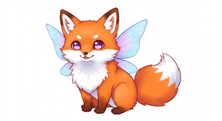 Fototapeta premium Sweet fox character with delicate butterfly wings brightly illuminated with a soft magical glow