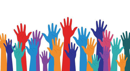 Fototapeta premium Multicolor raised hands silhouette as concept for diversity inclusion and community participation