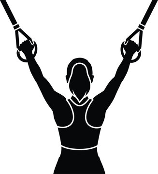 Female fitness silhouette using suspension trainer straps for full body workout, strength and core training