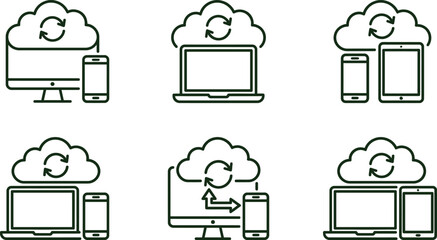 Obraz premium Silhouette icons of devices syncing with cloud storage