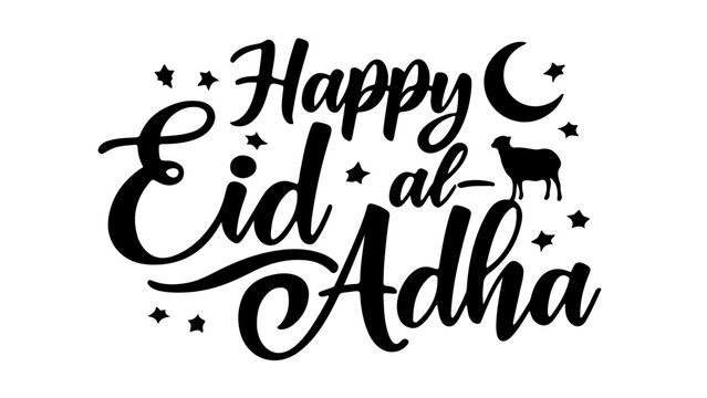 Islamic Celebration: Minimalist Vector Typography Design of Happy Eid al-Adha Text