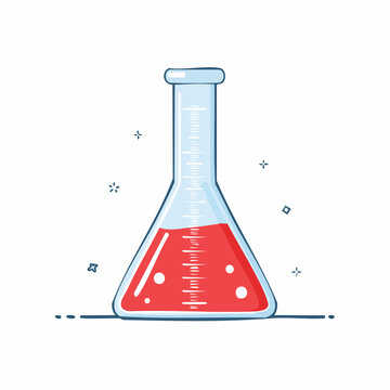 Erlenmeyer flask with red liquid and measurement markings