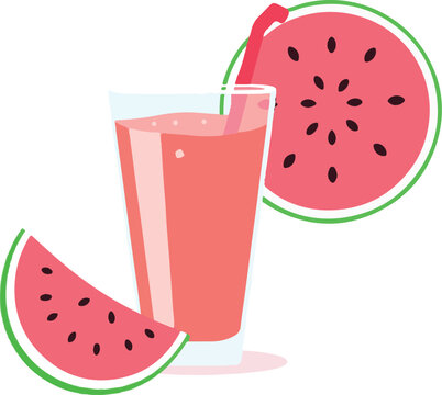 Watermelon Slices and Pink Juice in Glass for Refreshing Summer Drink