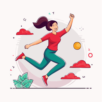 Woman Jumping with Joy and Fist Pump
