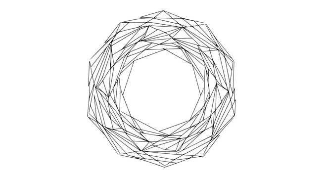Abstract geometric wireframe polygon mandala on white background, intricate symmetrical pattern