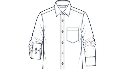 Men's Dress Shirt Fashion Design Sketch with Pocket and Cuffs © Kardus