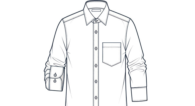 Men's Dress Shirt Fashion Design Sketch with Pocket and Cuffs
