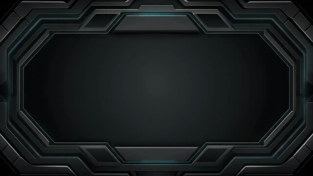 Dark futuristic metallic frame with geometric octagonal design and subtle light reflections.