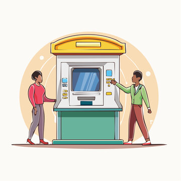 People using an ATM machine