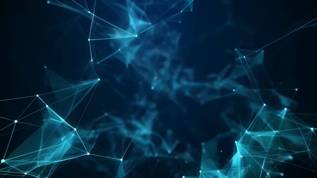 Abstract blue technological background with glowing interconnected lines and dots forming a digital network.