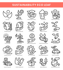 Fototapeta premium Sustainability Eco Leaf Line Icon Pack with 25 Eco Friendly, Renewable Energy, Recycling and Green Living Concepts