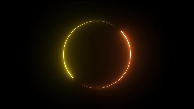Round circle picture frame with two tone neon color shade motion graphic on isolated black background.
Endless circular pattern. Glitter magic spell effect. Light streaks with shimmer.