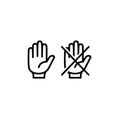 Fototapeta premium Two hands one with palm facing forward and the other with a prohibition symbol over it