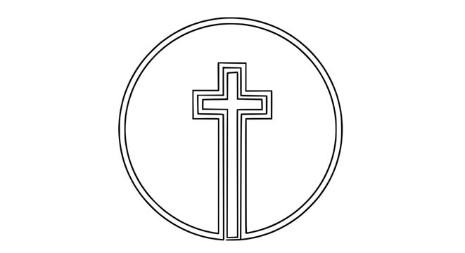 Christian Cross inside Circle, Religious Symbol, Minimalist Design