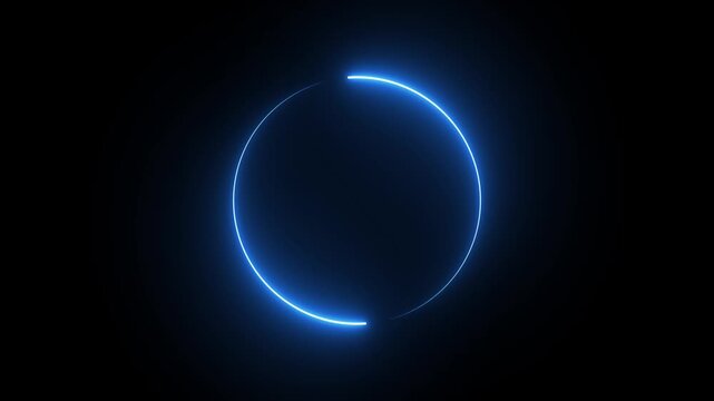 Bright neon circular line frame repetitive animation on black background. Beautiful colorful neon circle frame loading icon.
Glowing neon abstract light circle background.
