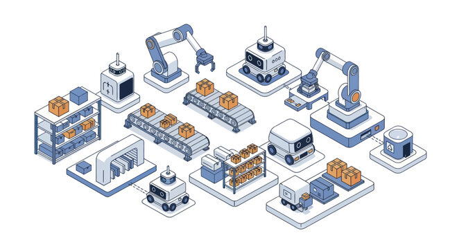 Isometric Industrial Automation Technology Set.