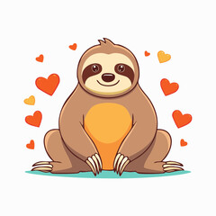 Fototapeta premium Cute cartoon sloth with hearts