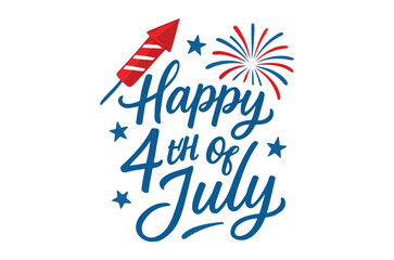 Obraz premium Festive fourth of july illustration with fireworks and handwritten text