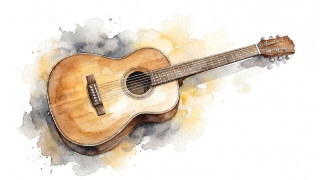 Acoustic Guitar Watercolor Artwork &ndash; Musical Instrument