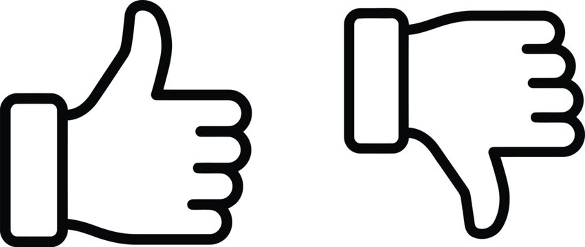 Thumbs up and thumbs down icons vector set with approval rejection feedback comparison contrast