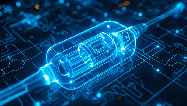 Microchip circuitry displays an intricate glowing blue data transfer pathway that highlights the advanced connectivity and high speed processing capabilities of modern integrated hardware components.
