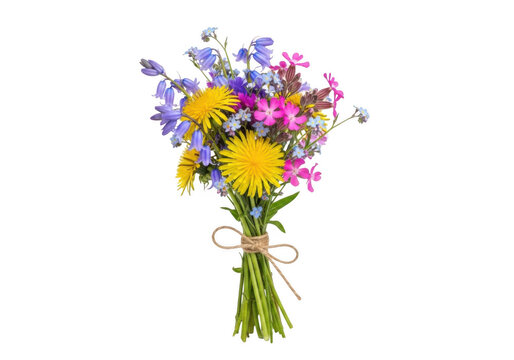 Bouquet of wildflowers isolated on transparent background