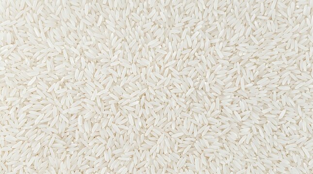 Close-up shot of a vast field of white uncooked rice grains, a staple food source
