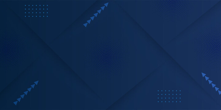 Abstract dark blue geometric background with halftone dots and arrow shapes