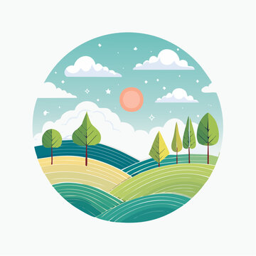 Stylized Landscape with Rolling Hills and Trees