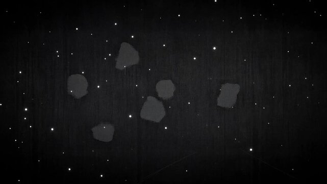 Animated asteroids floating through deep space with distant stars in dark cosmic background.