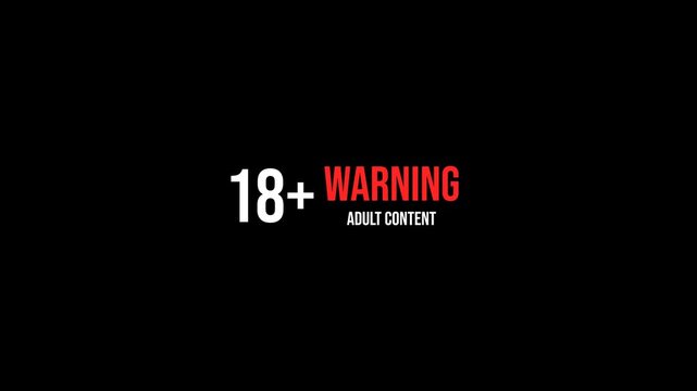 Animated 18 plus adult content warning banner on black background. Ideal for mature audience alerts, restricted media, censorship notices, and online safety content.