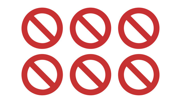 No sign. set of six prohibition icons. vector illustration isolated on white background.