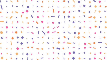 Fototapeta premium Colorful confetti pattern with purple pink orange shapes