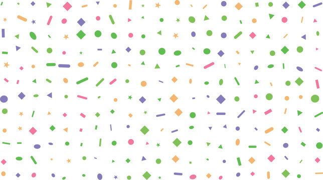 Colorful geometric shapes scatter pastel confetti pattern background