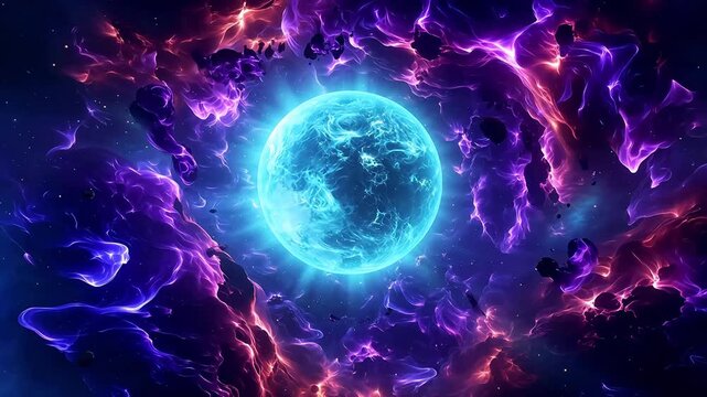 Digital purple and green nebula starry abstract background