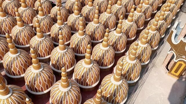 Aerial drone view of the famous 201 Dome Mosque with beautiful architecture in Tangail Bangladesh