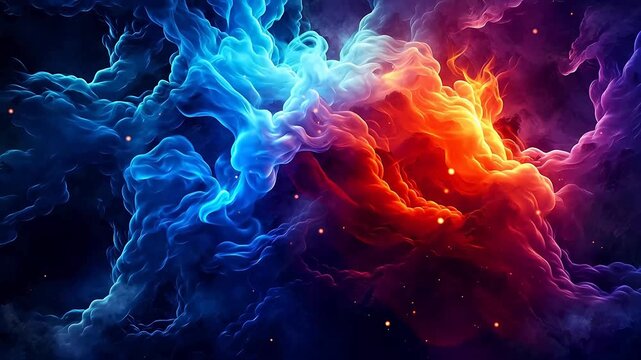 Digital purple and green nebula starry abstract background