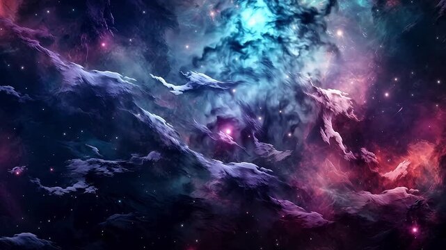 Digital purple and green nebula starry abstract background