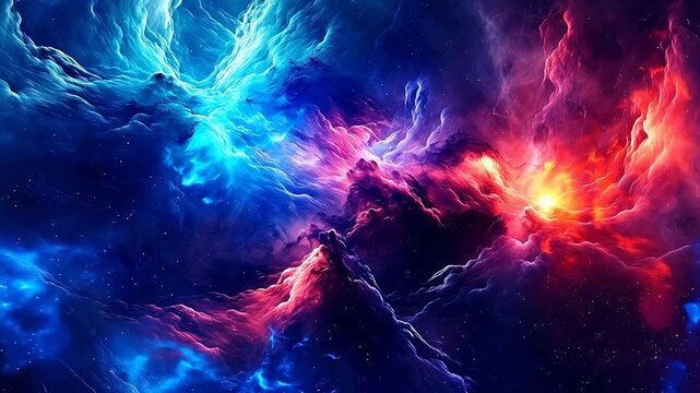 Digital purple and green nebula starry abstract background