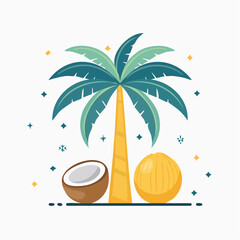 Obraz premium Stylized Coconut Palm Tree with Coconuts